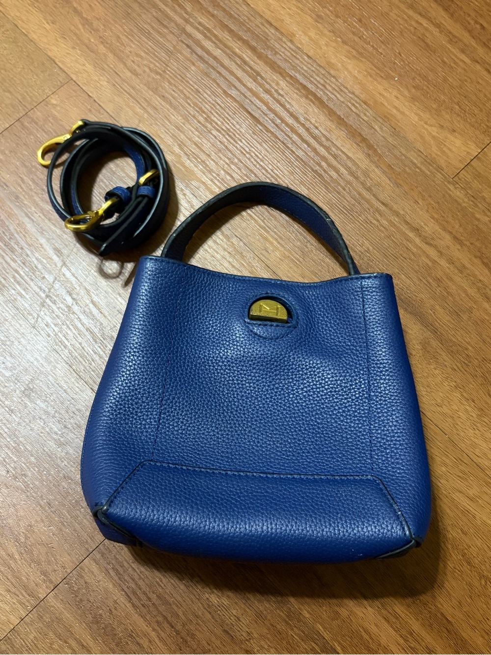 French Designer Maureen Kim Paris Goat Leather Handbag Navy Crossbody Strap